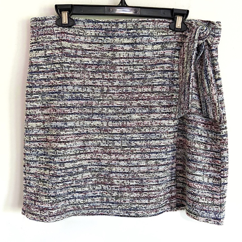 LOFT Pull On Striped Mini Skirt Mock Wrap with Tie